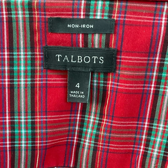 Talbots red christmas plaid button down blouse size 4 - Picture 10 of 13